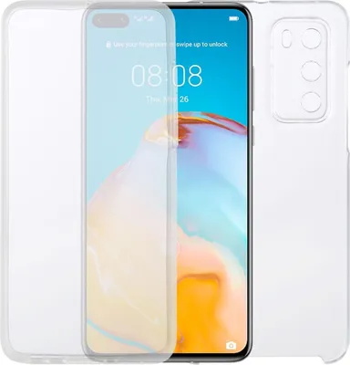 A clear protective case for a Huawei P40 smartphone, shown from the front and side.