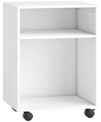 Produktbild von Druckerständer Druckertisch mit 2 offenem Regal feststellbaren Rollen für Büro Zuhause Fax Scanner 40 x 35 x 56 cm Weiß