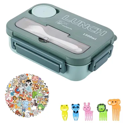 Produktbild von Lunchbox für Kinder mit Fächern, Bento-Box mit Dressingbehälter, Salatbehälter, Salatbox mit Gabel, mikrowellengeeignet, wiederverwendbar, auslaufsichere Lunchbox, Frühstücksbox für Schule, Picknick und Büro
