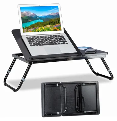 Produktbild von Relaxdays Laptoptisch fürs Bett 40 x 75 x 35 cm HxBxT, verstellbar klappbar Betttablett, Leseklappe und Ablage, schwarz