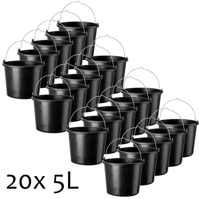 Image de KADAX Seau de chantier "Bado", Seau, Seau à mortier, Seau à crépi, Seau de maçon, Accessoires pour la maison, noir, 5L, 20 pièces