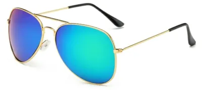 Goldene Piloten-Sonnenbrille mit blaugrünen Spiegelgläsern