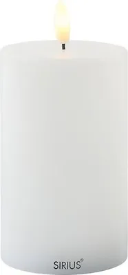 A white LED candle with a flame.