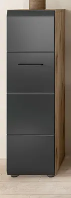 Produktbild von Badezimmer Kommode "Cover" in schwarz matt und Nox Eiche Badkommode hängend / stehend 30 x 106 cm