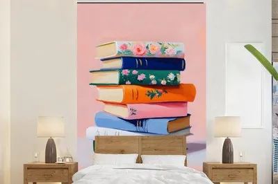 Produktbild von Bilderrahmen - Fotoleinwand Bücher - Stapel - Farbenfroh - Breite 170 cm x Höhe 260 cm