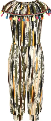 Produktbild von KMISSO Mädchen Jumpsuit Overall Schulterfrei  Gelb-Olivegrün 104