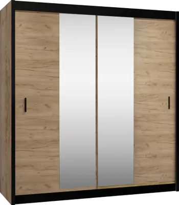 Produktbild von Kondela Kleiderschrank mit Schiebetüren Craft 203 – Schwarz / Craft-Eiche
