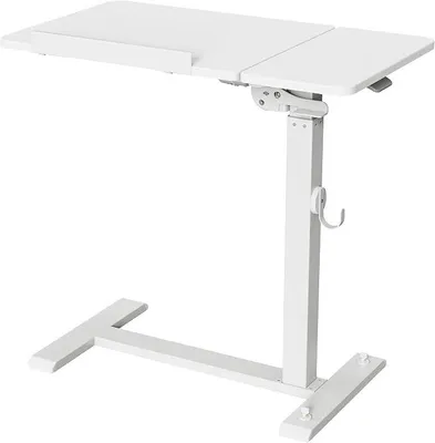 Imagen del producto de Mesa auxiliar plegable con ruedas, mesita de noche con altura ajustable (68-108 cm) y superficie inclinable, mesa de ordenador portátil móvil, mesa abatible para cama, sofá y oficina en casa, color blanco