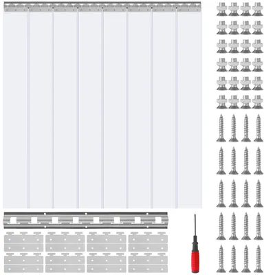Produktbild von VEVOR pásová clona, 213 cm vysoká x 121 cm široká, hrúbka 0,2 cm, 8 kusov priehľadných PVC pásových dverových clôn, clona do mrazničky, plastové dverové pásy s 50 % presahom