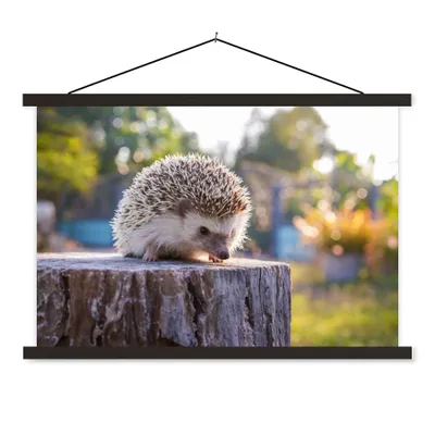 Produktbild von MuchoWow® Textilposter Igel auf einem Baumstamm 150x100 cm mit schwarzem Rahmen - Schlafzimmer