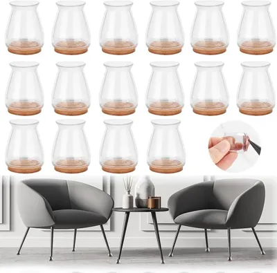 Produktbild von 16 Stück Schutzkappen für Stuhlbeine aus Silikon mit Filzgleitern, transparente Stuhlkappen für Hartholzböden