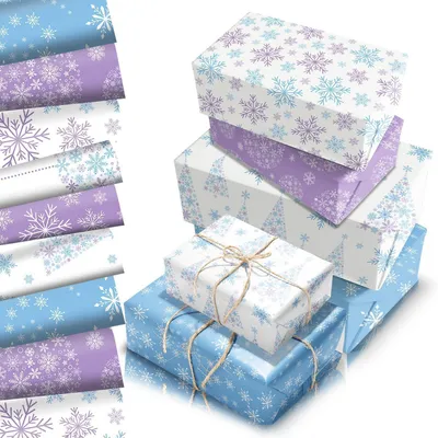 Immagine prodotto di Carta da regalo con motivo di fiocchi di neve, 12 fogli, 68x50 cm, decorazione natalizia