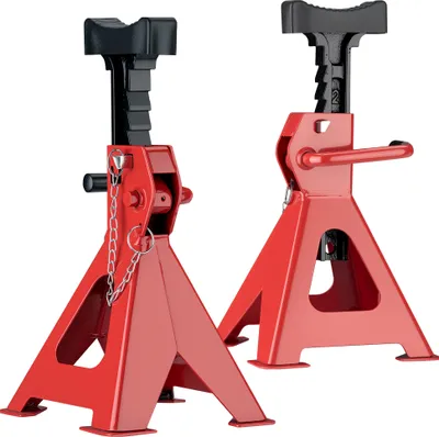 Produktbild von Wiltec 2 x Unterstellbock höhenverstellbar je 2 t Tragkraft, Stützböcke Hubhöhe 28-43 cm, Autobock mit Gummischutz, KFZ Bock mit Sicherungssplint