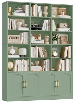 Image de Bibliothèque à portes - Grande bibliothèque sur pied - 6 étagères, meuble de rangement en bois pour salon ou bureau, 150 × 23,7 × 209 cm - Vert