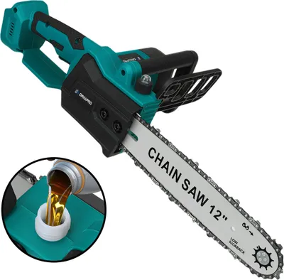 Produktbild von Drillpro 12'' bürstenlose Elektrische Kettensäge, 4000-5999W, Geschwindigkeit 6800 U/min, Motorsäge Holzschneider, Mit 2 Akkus
