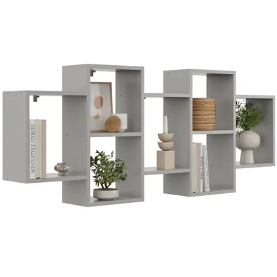 Produktbild von Wandregal Grau – modernes Hängeregal zur Wandmontage, Bücherregal mit offenen Fächern für Wohnzimmer, Kinderzimmer oder Flur – 160 cm breit