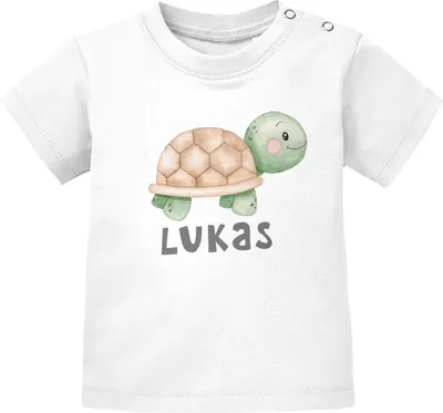 Produktbild von Baby T-Shirt mit Namen personalisiert Schildkröte Watercolor Junge Mädchen kurzarm Baumwolle SpecialMe® weiß 56/62 (1-3 Monate)