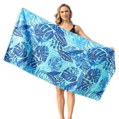 Produktbild von Mikrofaser-Strandtuch, 80 x 160 cm, schnelltrocknend, leicht, ideal für Reisen, Camping, Strand, Fitness, Sport, Wandern, Outdoor-Aktivitäten, Sauna und Yoga.