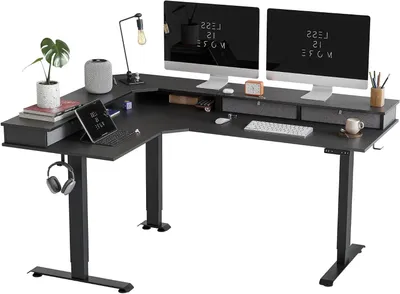 Zdjęcie produktu dla Stół biurowy z regulowaną wysokością - elektryczny - do pracy w domu - kształt L - 160 x 120 cm - czarny