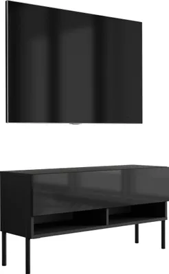 Immagine prodotto di Mobile TV a basso 100 cm, finitura nero opaco / nero lucido, gambe nere dritte