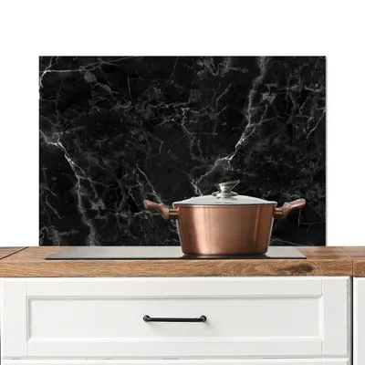 Produktbild von KitchenYeah®  Spritzschutz Küche - Küchenrückwand - Wandschutz für Herd und Spüle - Marmoroptik - Luxus - Schwarz 80x55 - Alu-Dibond (Alternative zum Spritzschutz aus Glas) - Hitzebeständig - Herdspri
