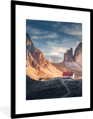 Produktbild von MuchoWow® Gerahmtes Poster Haus - Berge - Landschaft 60x80 cm - Poster mit Schwarzem Bilderrahmen Wandposter Rahmen Foto Bilder - Wohnzimmer - Dekorationen - Prämie