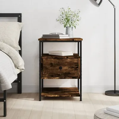 Image de vidaXL Table de nuit chêne fumé 40x42x56 cm Bois composite - Table de nuit - Tables de chevet - Armoire
