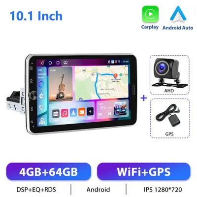 Produktbild von Autoradio - 1-DIN Android CarPlay - Drehbares 25,4 cm Vertikaldisplay - Speicher 4GB RAM 64GB ROM - AHD-Rückfahrkamera-Unterstützung - Auflösung 1024×600 - Ausgang 4×45 W