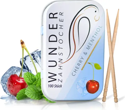 Produktbild von WUNDER Zahnstocher CHERRY & MENTHOL Dose 100 Stück
