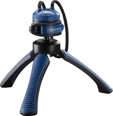 Produktbild von Mantona Kaleido Gaia Stativ ocean blue - 170 x 54 x 54 mm / Traglast max. 2,5 kg - kompaktes 3-Bein-Stativ, 360° Kugelkopf, 1/4" Anschluss, Wasserwaage, Schlaufe - Fotografie Studio
