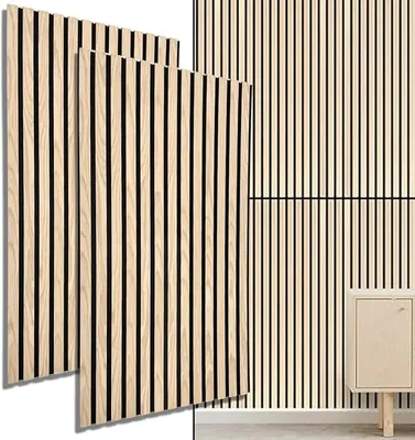 Productafbeelding van Akoestische panelen, 3D-lamellen, MDF met vilt, 1040x520x15mm – 2 stuks (1,08m?) | Geluidsabsorberend en decoratief | Houten wandbekleding (11001D)