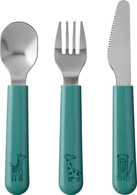 Produktbild von Mepal – Kinderbesteck 3-teiliges Set Mepal Mio – Kinderbesteck – Kinderbesteck ab 12 Monate – Inklusive Messer, Gabel & Löffel – 3er Set – Deep turquoise
