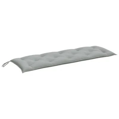 A light gray tufted bench cushion is shown on a white background.