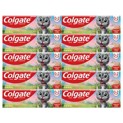Produktbild von Colgate | Kids Zahnpasta 0–2 Jahre – Erdbeergeschmack – 50 ml – 10 Stück – Für Milchzähne & empfindliches Zahnfleisch – Mit Fluorid (700 ppm)