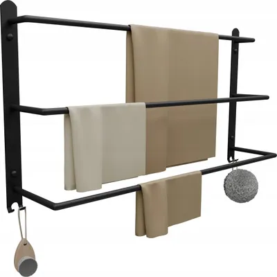 Zdjęcie produktu dla Wieszak Łazienkowy na ręczniki Ścienny Drabinka 60 cm POTRÓJNY Loft Czarny