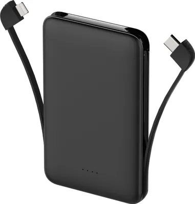 Produktbild von Powerbank mit integriertem USB-C & Lightning Kabel 5000 mAh – Zusatzakku mit USB-A/USB-C Anschluss – Schwarz