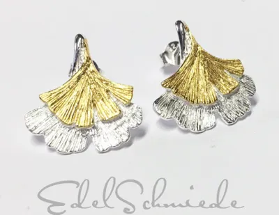 Produktbild von bicolor Ginko Ohrstecker in 925 Silber vergoldet