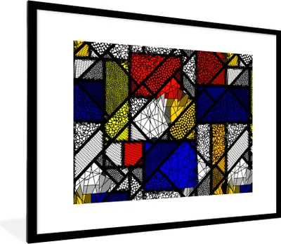 Produktbild von MuchoWow® Gerahmtes Poster Mondrian - Glasmalerei - Alte Meister - Kunstwerk - Abstrakt - Malerei 80x60 cm - Poster mit Schwarzem Bilderrahmen Wandposter Rahmen Foto Bilder - Schlafzimmer-Dekorationen - Fotoposter