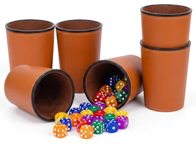 Produktbild von Würfelbecher aus Kunstleder, 6 Stück, mit 36 Würfeln, für Gesellschaftsspiele
