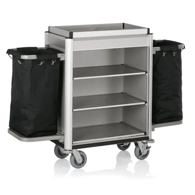 Produktbild von Zimmerservicewagen / Wäschewagen, silber / grau, 2 Behälter