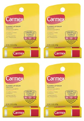 Produktbild von CARMEX - Lippenbalsam - 4er Pack - Lichtschutzfaktor 15 - Für spröde Lippen