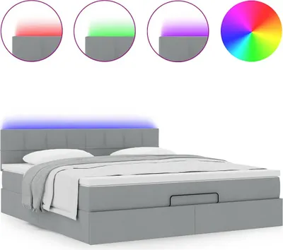 Produktbild von Ottoman-Bett mit Matratze & LEDs Hellgrau 160x200 cm Stoff