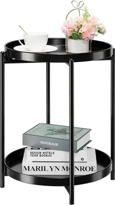 Produktbild von Danpinera 2-stöckiger Metall-Beistelltisch mit Tabletts für draußen & drinnen