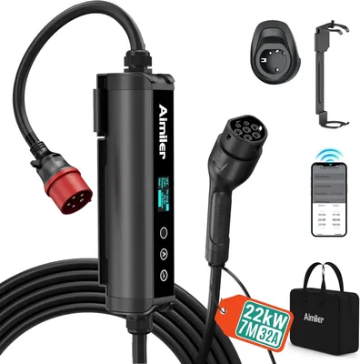 Image de Chargeur EV portable - Chargeur pour voiture électrique - Chargeur EV mobile - Borne de recharge triphasée - Charge rapide 22 kW