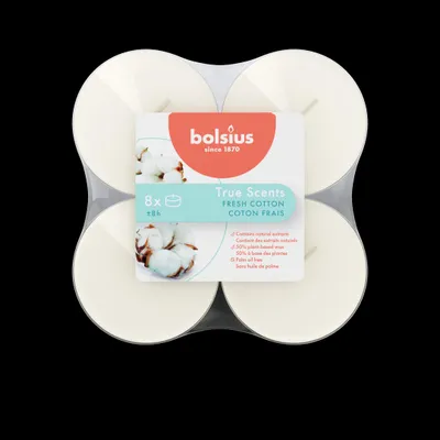 Productafbeelding van Bolsius True Scents Maxilicht Fresh Baumwolle (8 stuks)