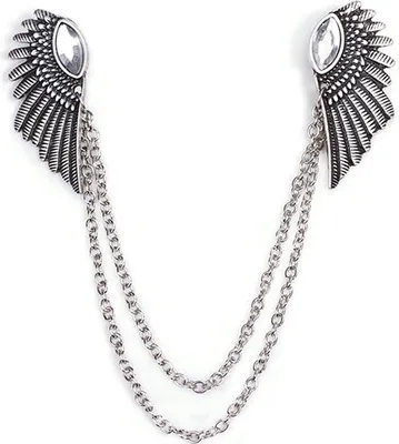 Produktbild von Retro-Kragen-Clip, Punk-Kette, Quaste, Bluse, Hemd, Engelsflügel-Spitzen-Pin-Brosche-Silber