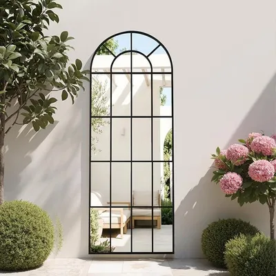 Immagine prodotto di Specchio a parete 60 x 165 cm, specchio a figura intera nero con cornice tipo finestra, da appoggiare o appendere, ideale per camere da letto, soggiorni e ingressi