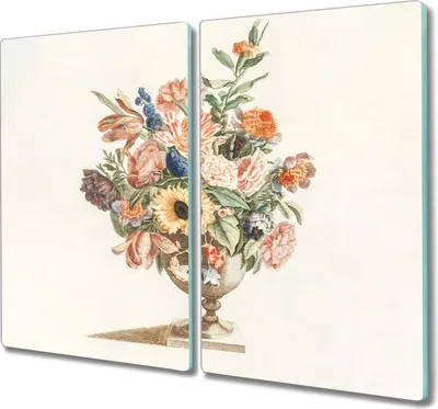 Produktbild von Coloray Herdabdeckplatte 2x30x52 cm Schneidebrett Kochplattenabdeckung Küchenbrett Hackbrett - Blumen Pflanzen