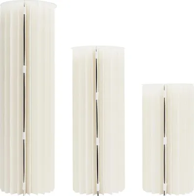 Produktbild von Faltbare zylindrische Podestständer - 3er Set Display-Säulen - 60/80/100 cm - Rund freistehend - Papier + PVC - Traglast 25–30 kg pro Stück - Milchweiß