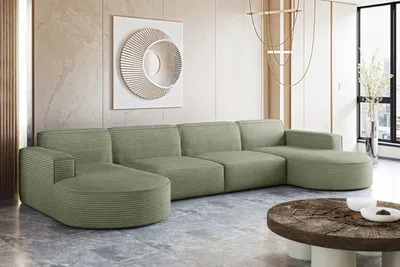 Produktbild von Kaiser Möbel Ecksofa Designer MODENA U XL stoff Dicker cord Poso Hellgrün